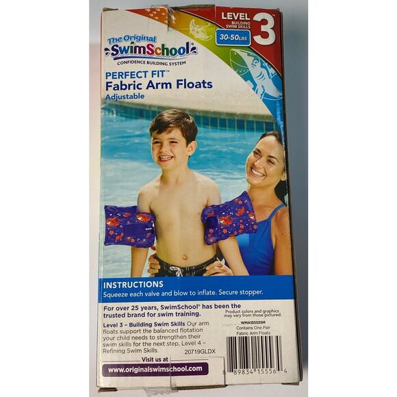 Swim Schools Blue and Orange Fabric Arm Floats 30-50 lbs. New in Box - Picture 1 of 7